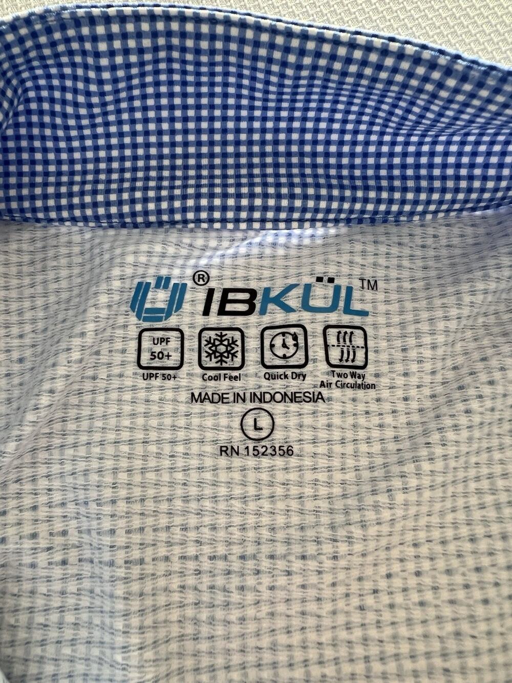 IBKUL Top 1/4 Zip (L) Blue Gingham Athleisure UPF 50+ Golf Long Sleeve